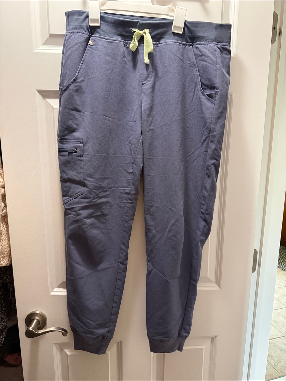 Figs Slate Blue Jogger Sweatpants with Lime Drawstring